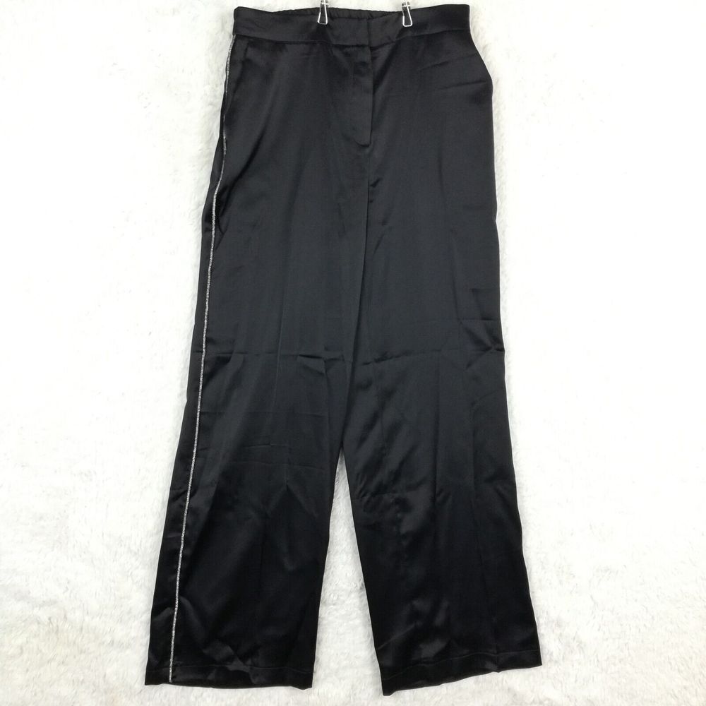 Rachel Zoe Womens Pants Wide Leg Parachute Navy Blue Bling Piping Lounge 8